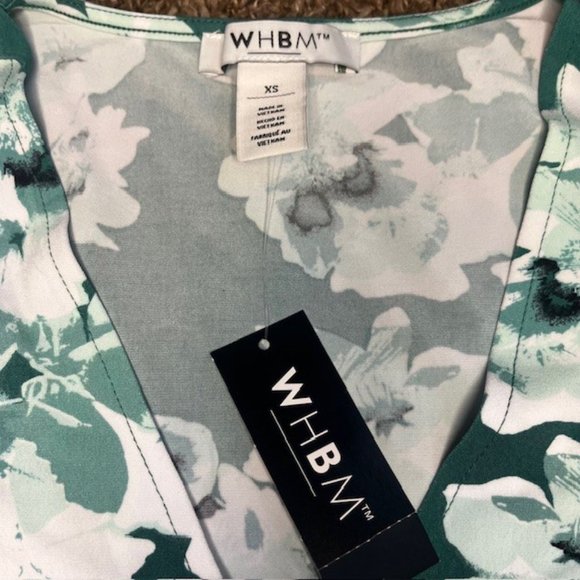 White House Black Market Floral Sleeveless Surplice Faux Wrap Hi Lo Green/White - Picture 7 of 7